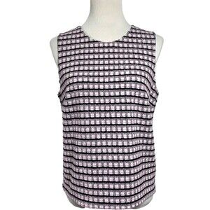 Banana Republic Pink White Black Boucle Shell Sleeveless Top Womens L Textured